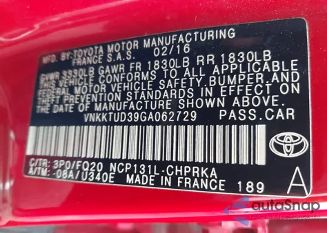 2016 Toyota Yaris L из США, поврежденный, VIN VNKKTUD39GA062729